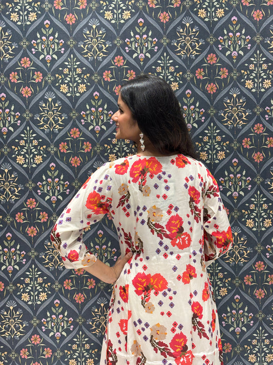 Muslin Printed Kurta with Hand work Buttas