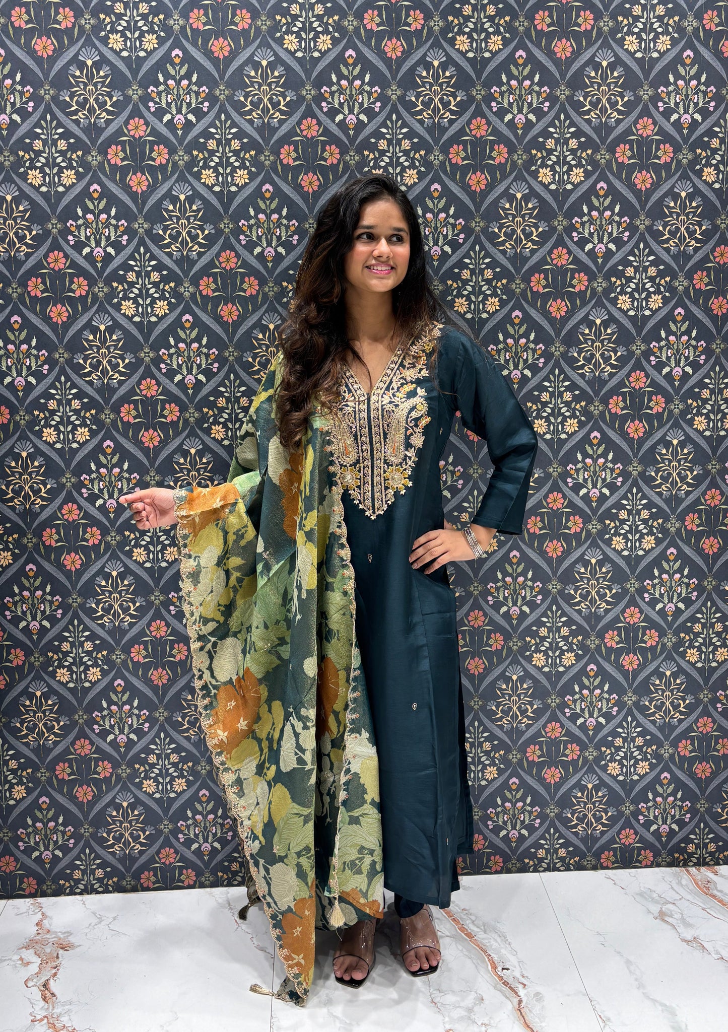 Silk Embroidered Dress with Fancy Tissue Dupatta