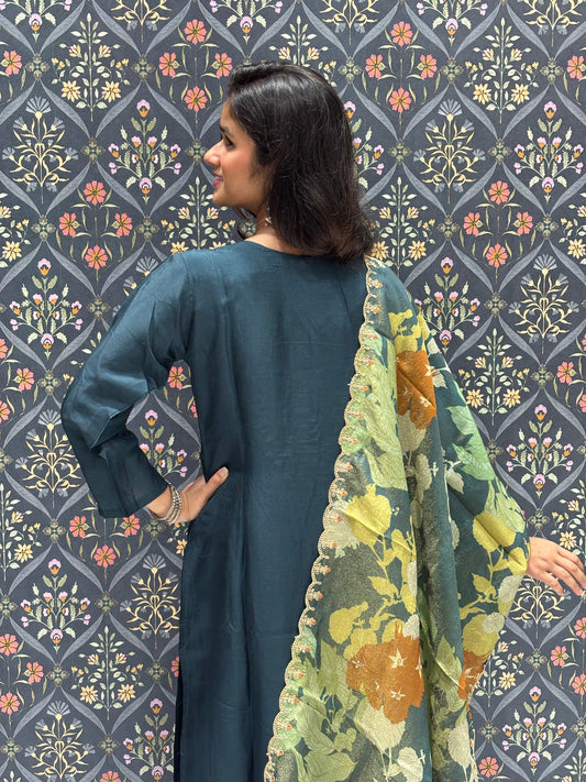 Silk Embroidered Dress with Fancy Tissue Dupatta