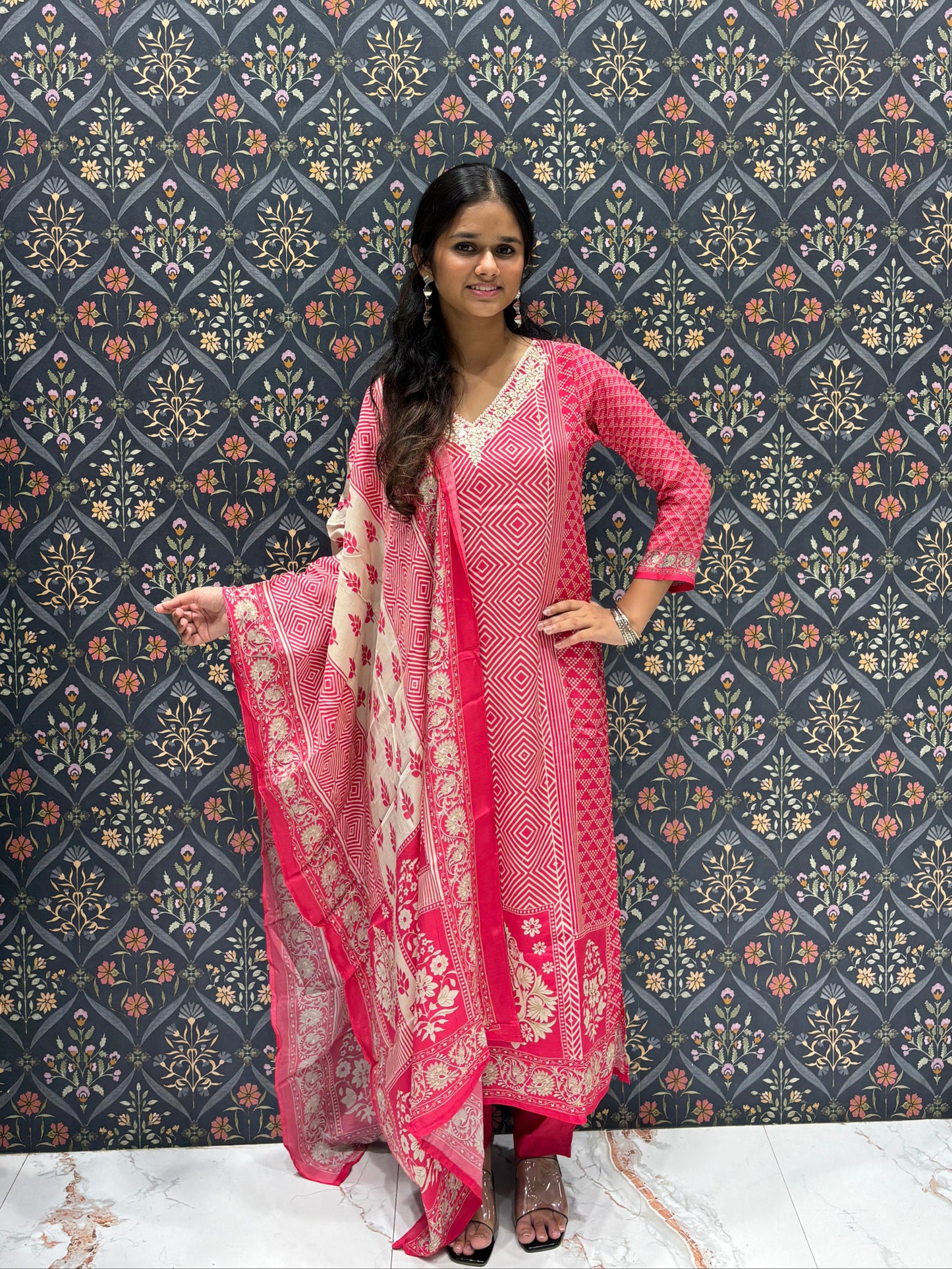 Modal Printed Dress with Beautiful Embroidered Neckline
