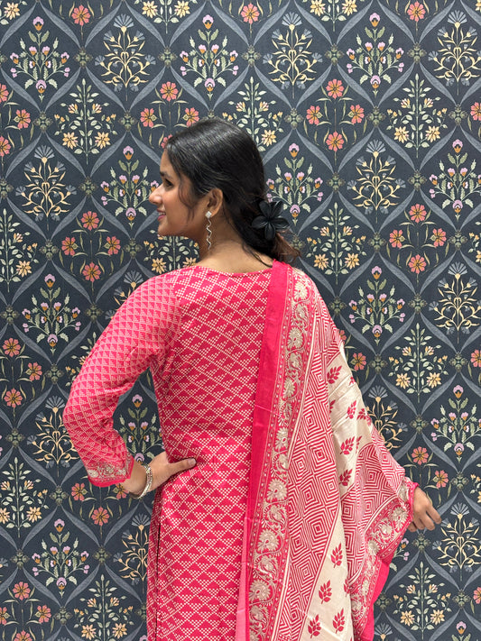 Modal Printed Dress with Beautiful Embroidered Neckline