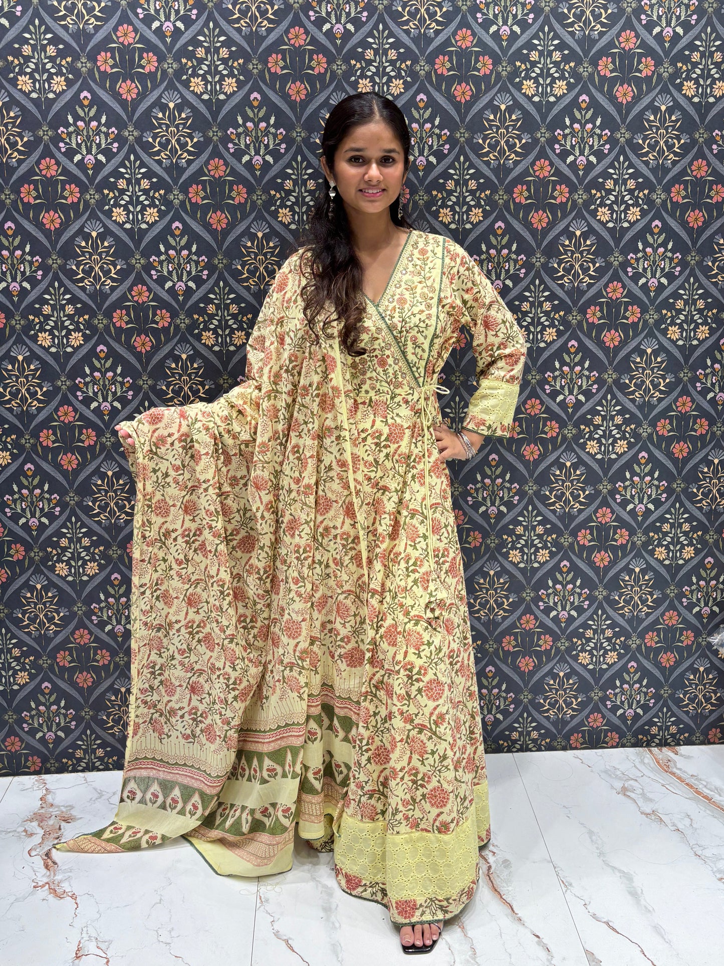 Lemon Yellow Anarkali Dress with Beautiful Embroidered Yoke