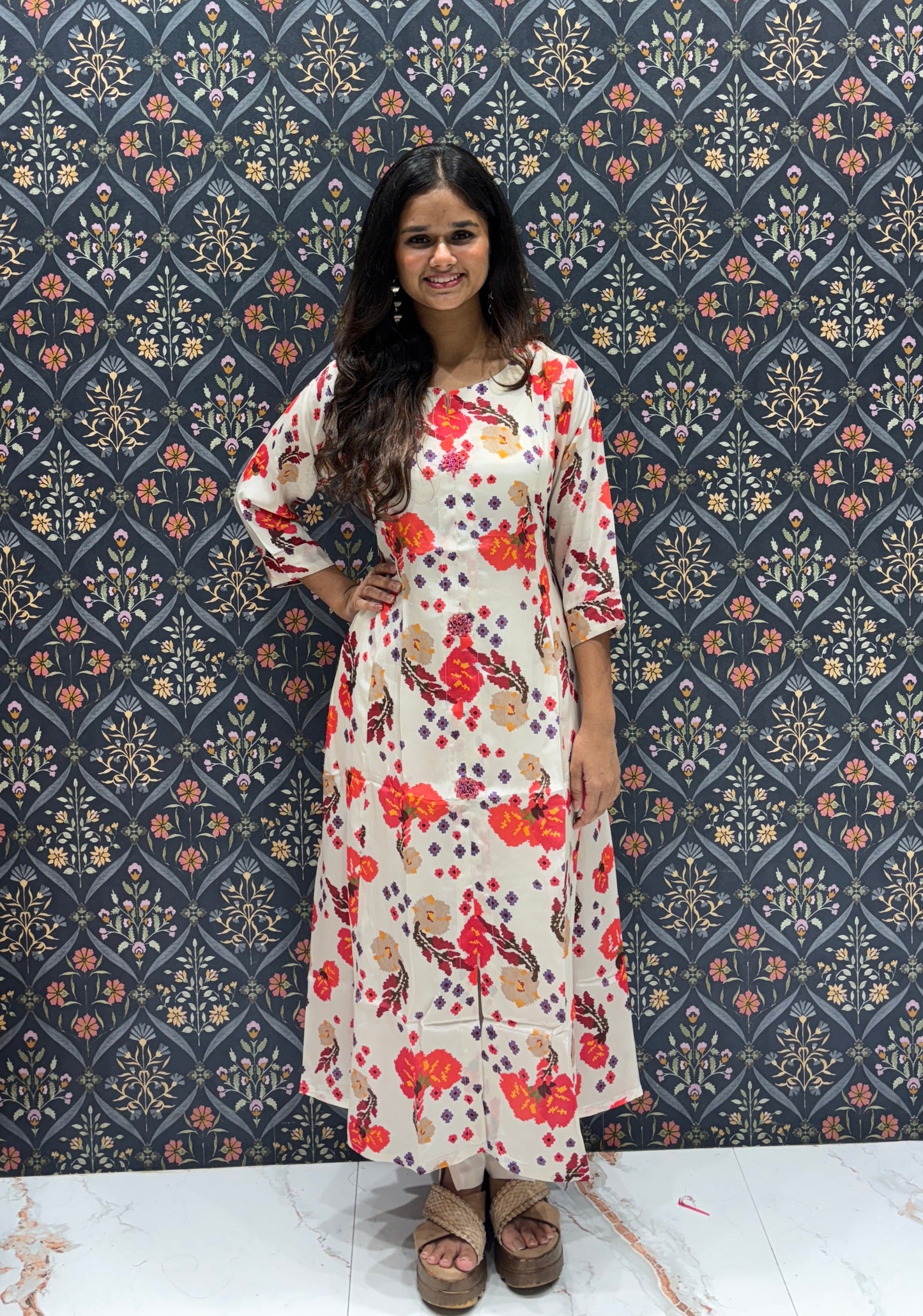 Muslin Printed Kurta with Hand work Buttas