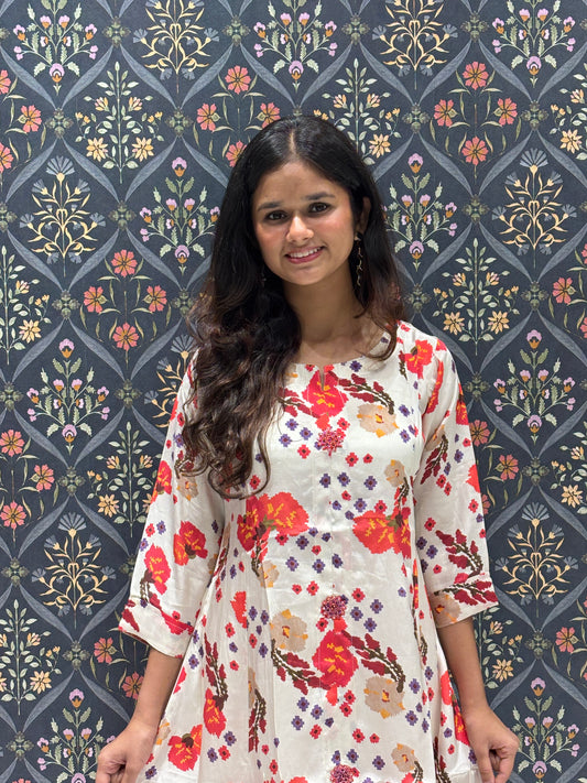 Muslin Printed Kurta with Hand work Buttas