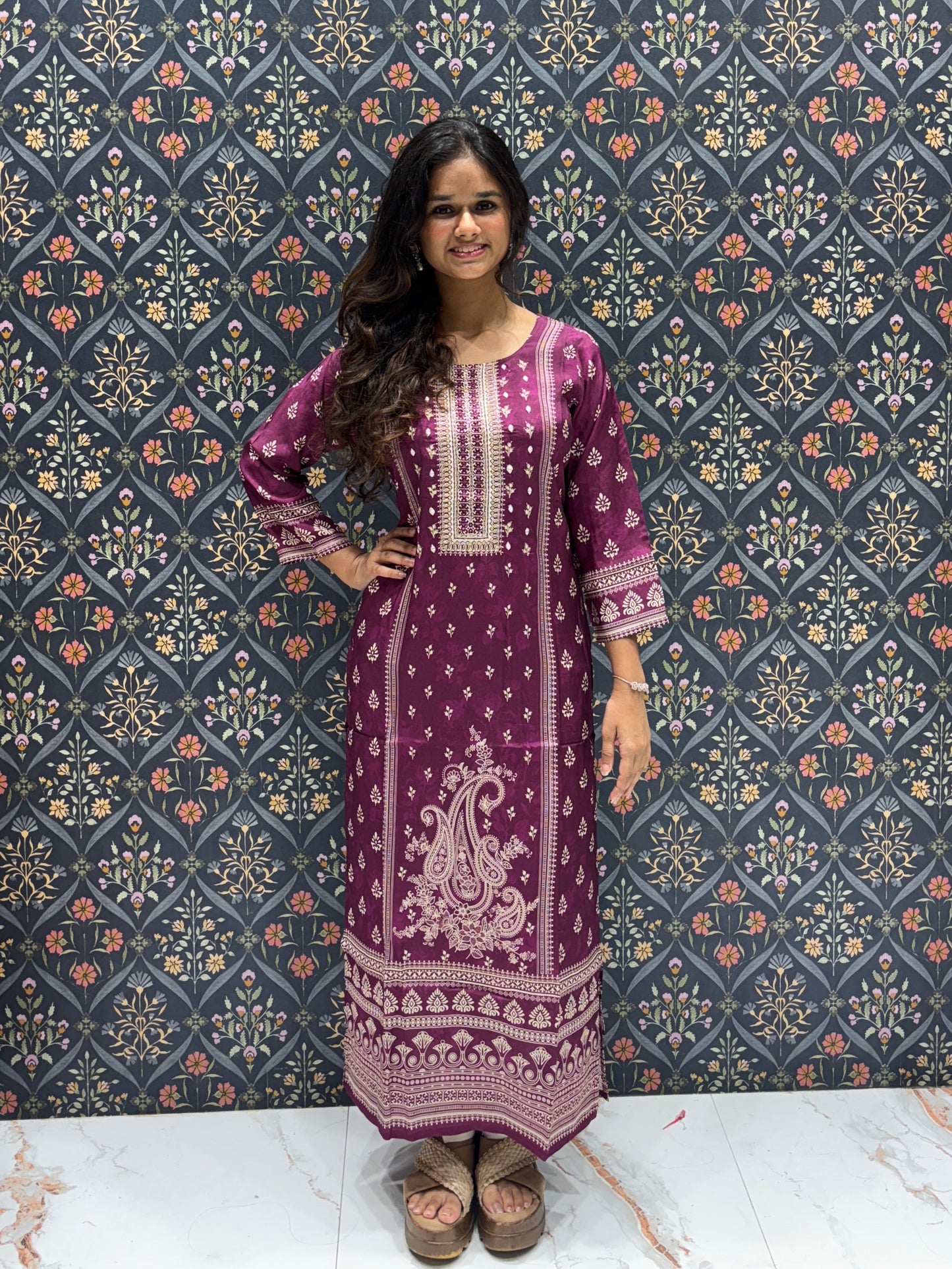 Magenta Printed Kurta