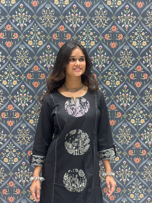 Black Sober Embroidered Co-ord Pant Set