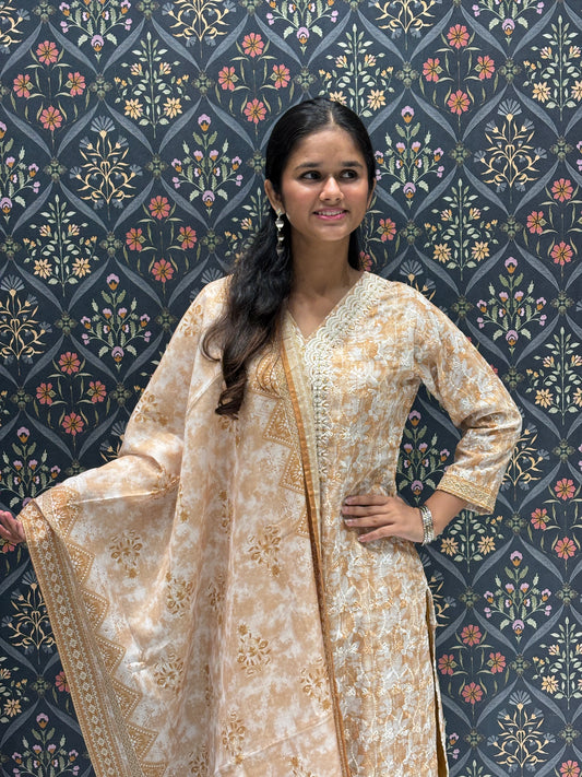 Chikan Work on Printed Cotton Dress with Beautiful Embroidered Work on Neckline