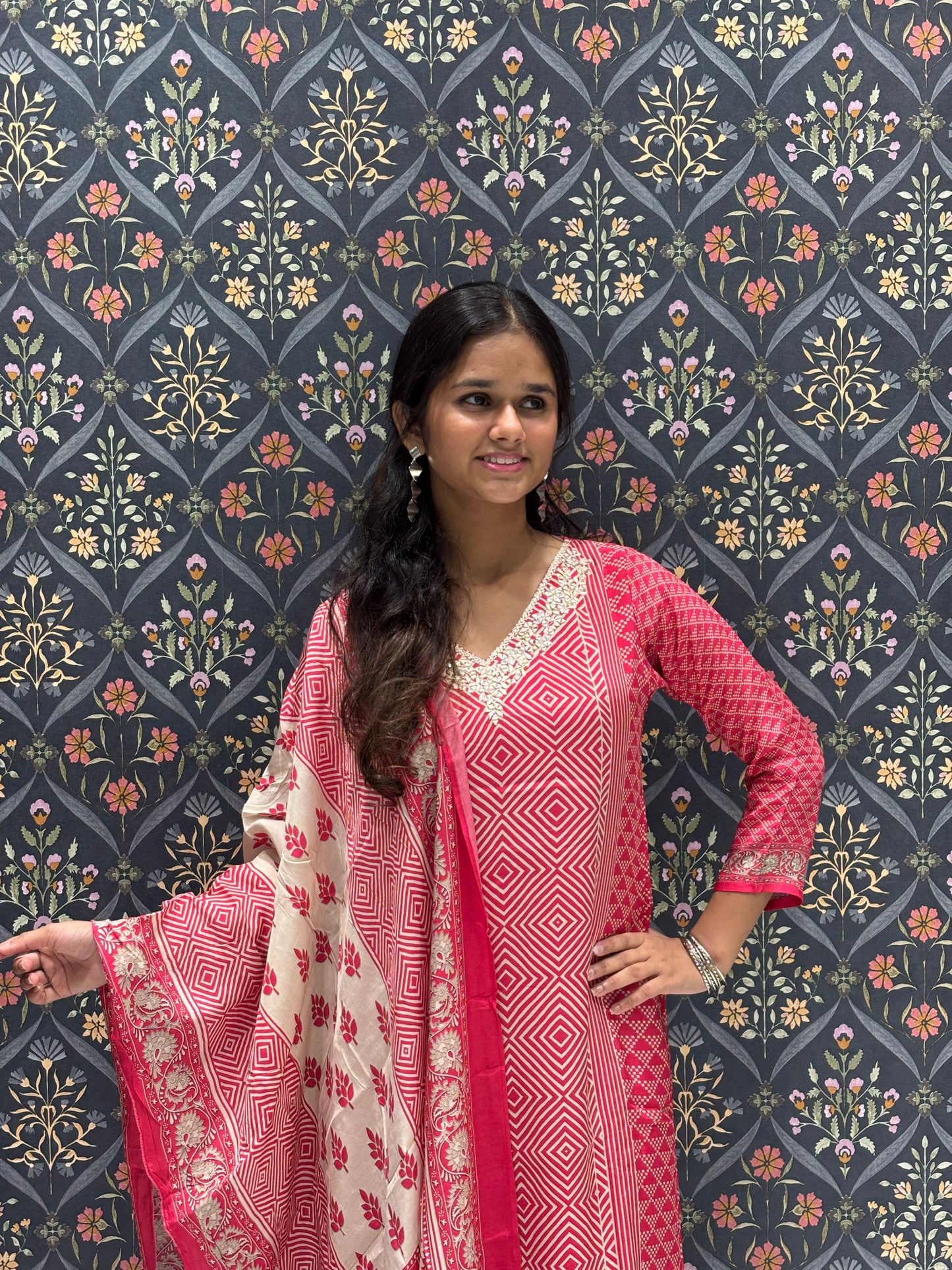 Modal Printed Dress with Beautiful Embroidered Neckline
