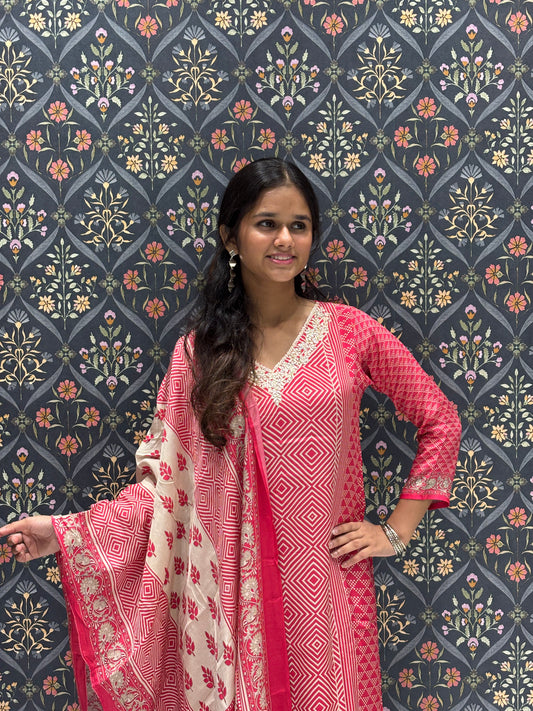 Modal Printed Dress with Beautiful Embroidered Neckline