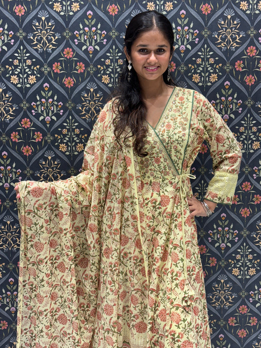 Lemon Yellow Anarkali Dress with Beautiful Embroidered Yoke