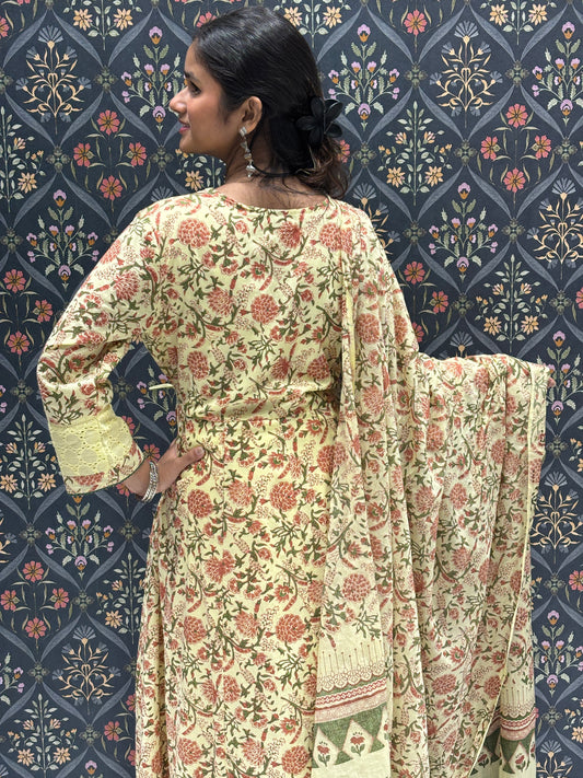 Lemon Yellow Anarkali Dress with Beautiful Embroidered Yoke